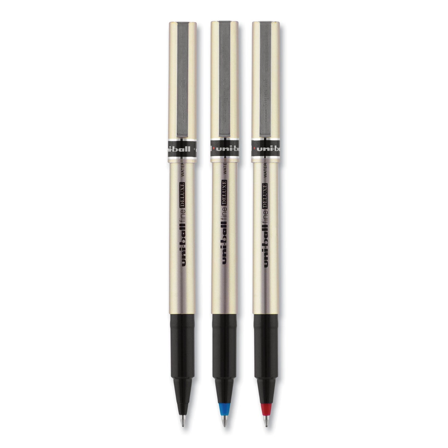 uniball Deluxe Roller Ball Pen, Stick, Fine 0.7 mm, Black Ink, Champagne Barrel, Dozen