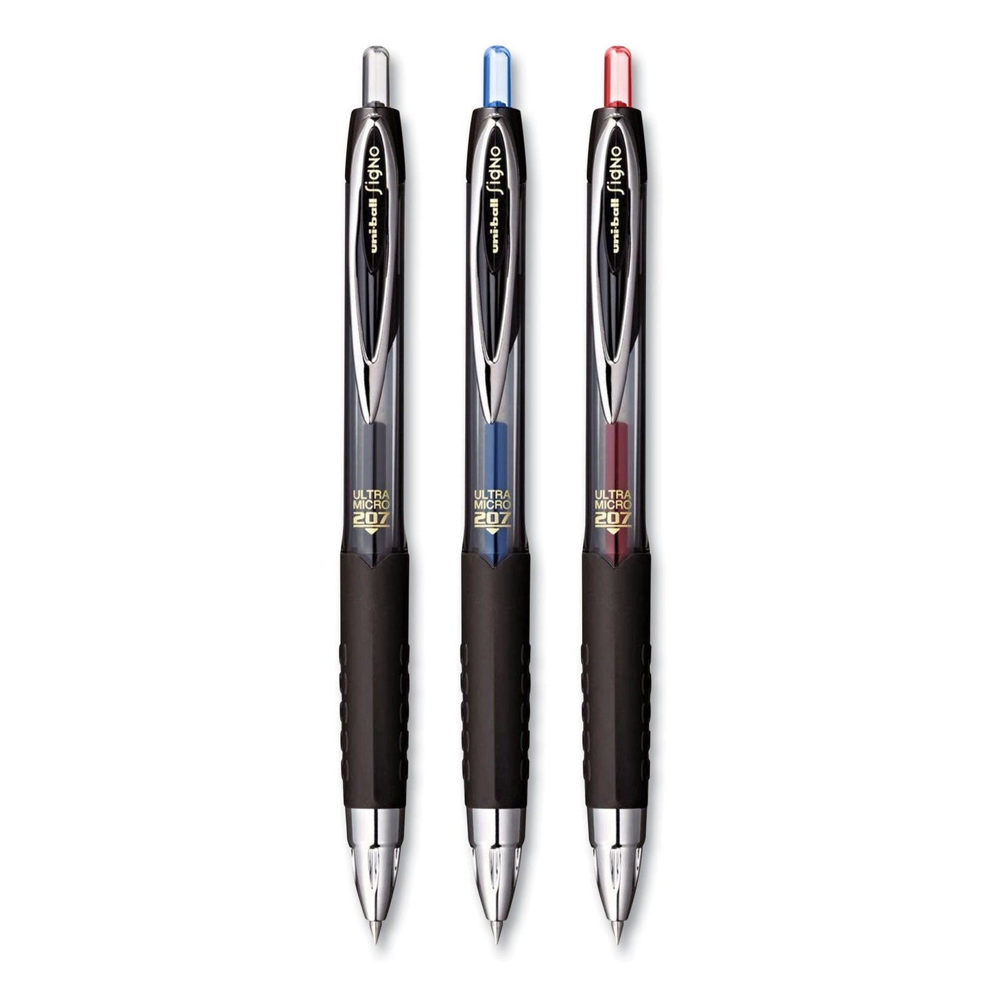 uniball 207 Signo Gel Ultra Micro Gel Pen, Retractable, Extra-Fine 0.38 mm, Black Ink, Smoke Barrel