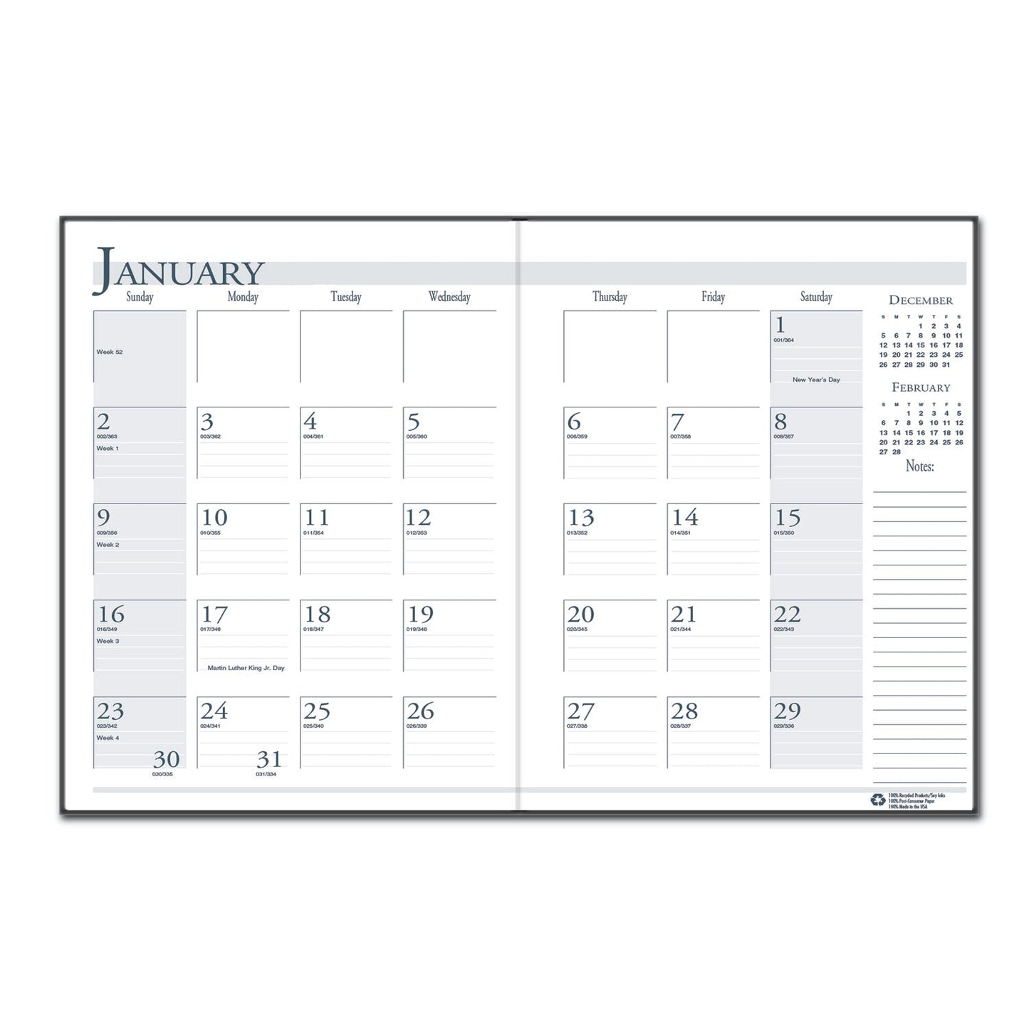 House of Doolittle Recycled Ruled 14-Month Planner with Stitched Leatherette Cover, 11 x 8.5, Black Cover, 14-Month (Dec to Jan): 2022 to 2024