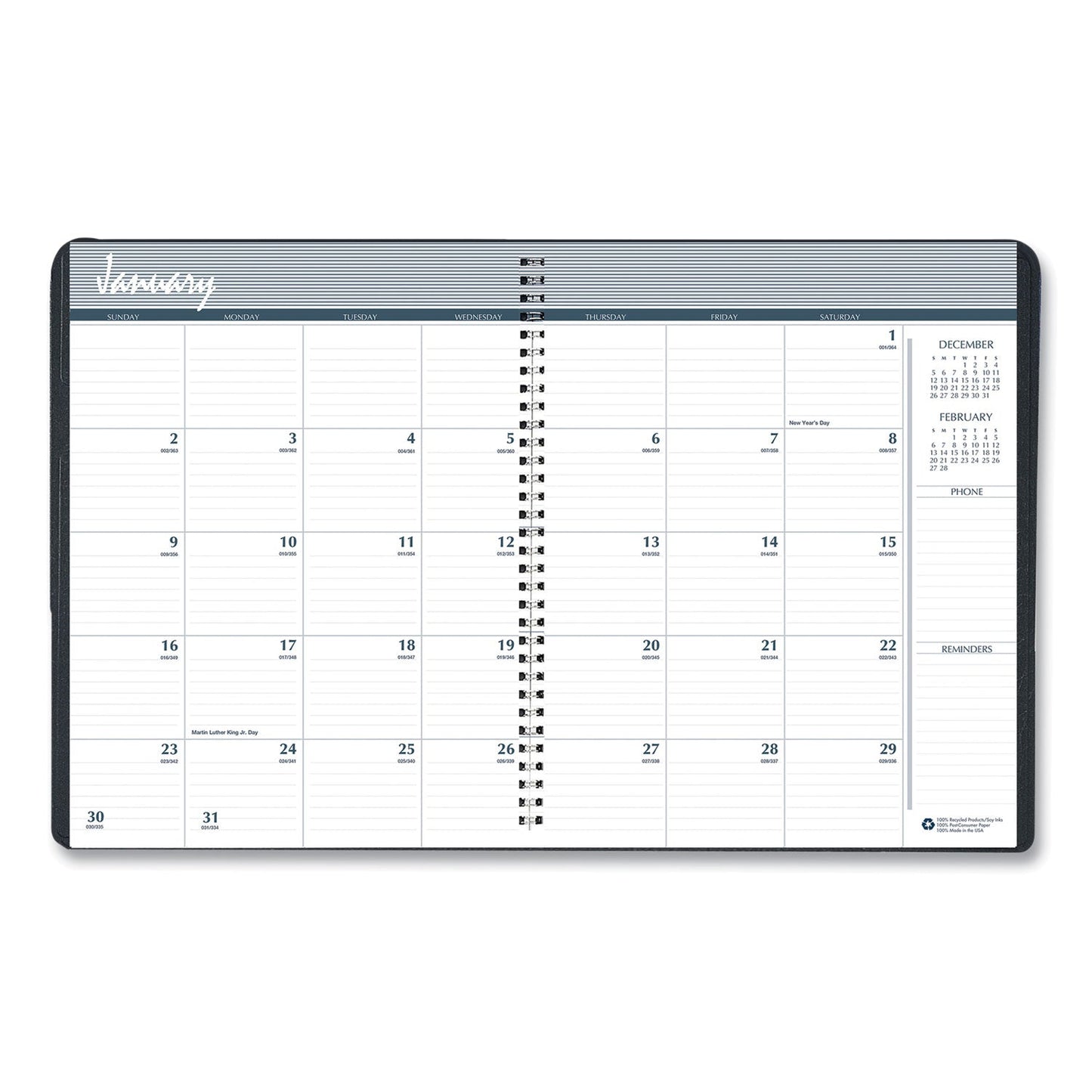 House of Doolittle 14-Month Recycled Ruled Monthly Planner, 11 x 8.5, Black Cover, 14-Month (Dec to Jan): 2022 to 2024