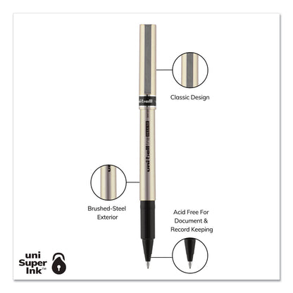 uniball Deluxe Roller Ball Pen, Stick, Fine 0.7 mm, Black Ink, Champagne Barrel, Dozen
