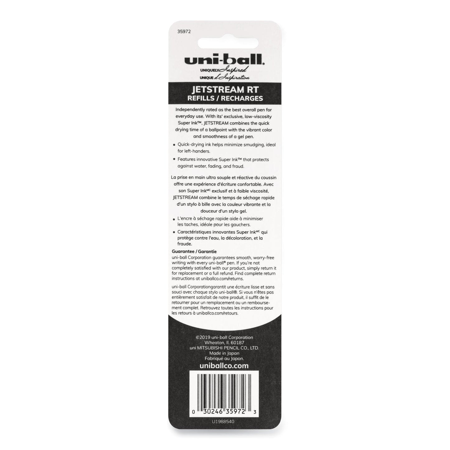 uniball Refill for JetStream RT Pens, Bold Conical Tip, Black Ink, 2/Pack