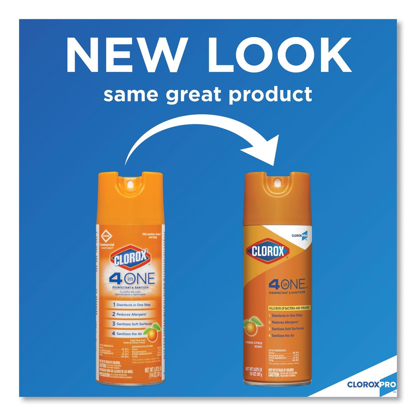 Clorox 4-in-One Disinfectant and Sanitizer, Citrus, 14 oz Aerosol Spray