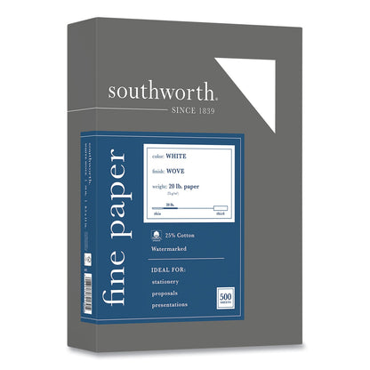 Southworth 25% Cotton Business Paper, 95 Bright, 20 lb Bond Weight, 8.5 x 11, White, 500 Sheets/Ream