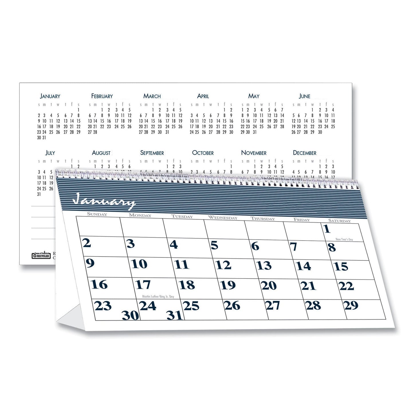 House of Doolittle Bar Harbor Recycled Desk Tent Monthly Calendar, Bar Harbor Artwork, 7 x 4.25, White/Blue/Gray Sheets, 2023