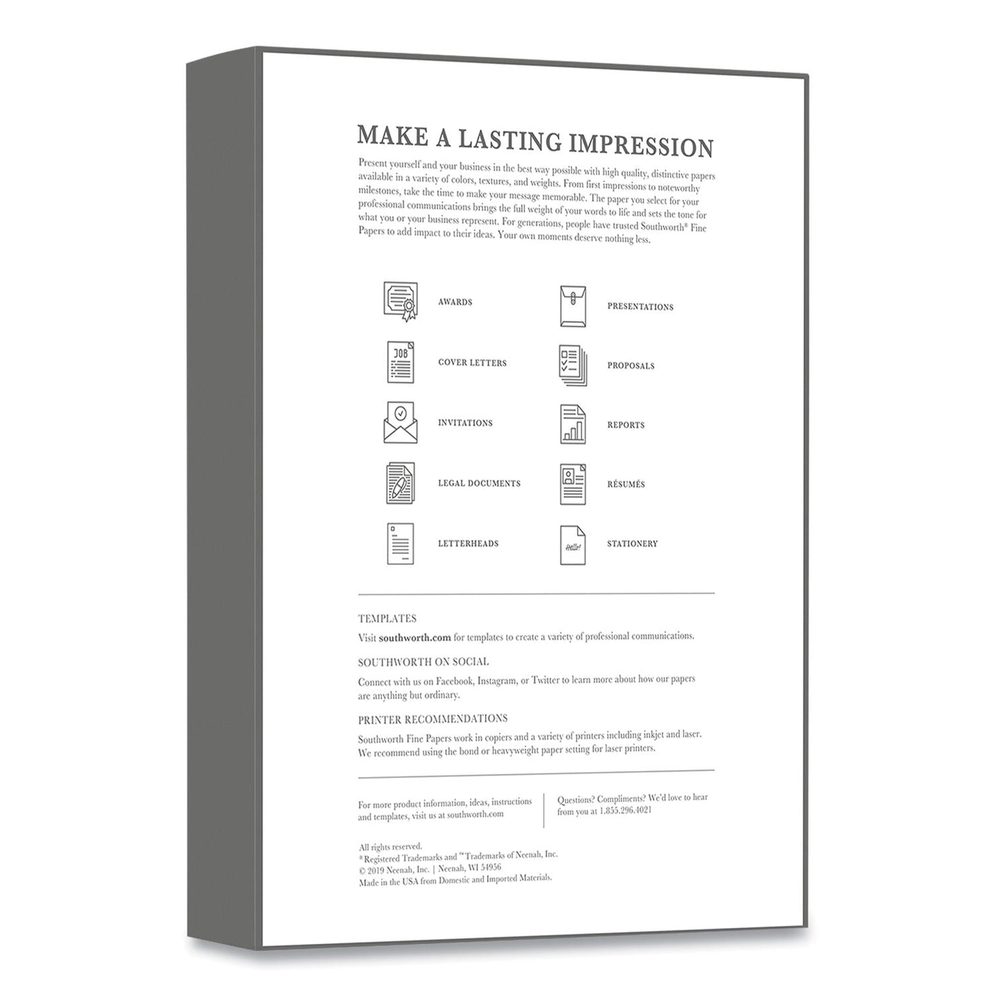 Southworth 25% Cotton Business Paper, 95 Bright, 20 lb Bond Weight, 8.5 x 11, White, 500 Sheets/Ream