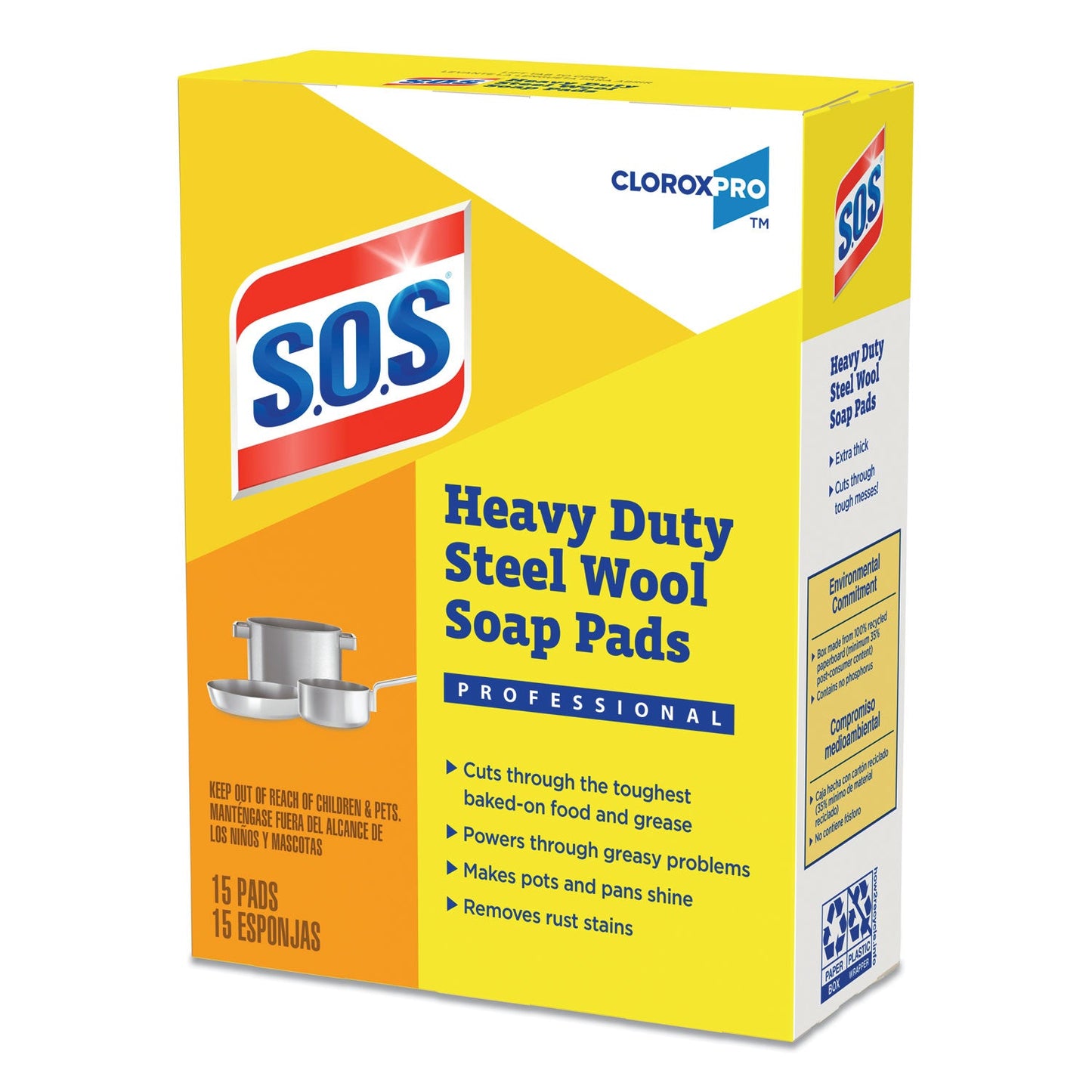S.O.S. Steel Wool Soap Pads, 2.5 x 2.5, Steel, 15 Pads/Box, 12 Boxes/Carton