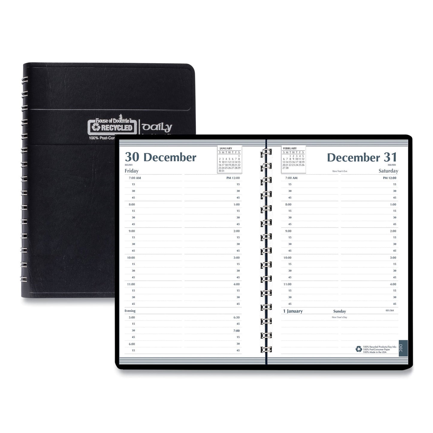 House of Doolittle Memo Size Daily Appointment Book with 15-Minute Schedule, 8 x 5, Black Cover, 12-Month (Jan to Dec): 2023