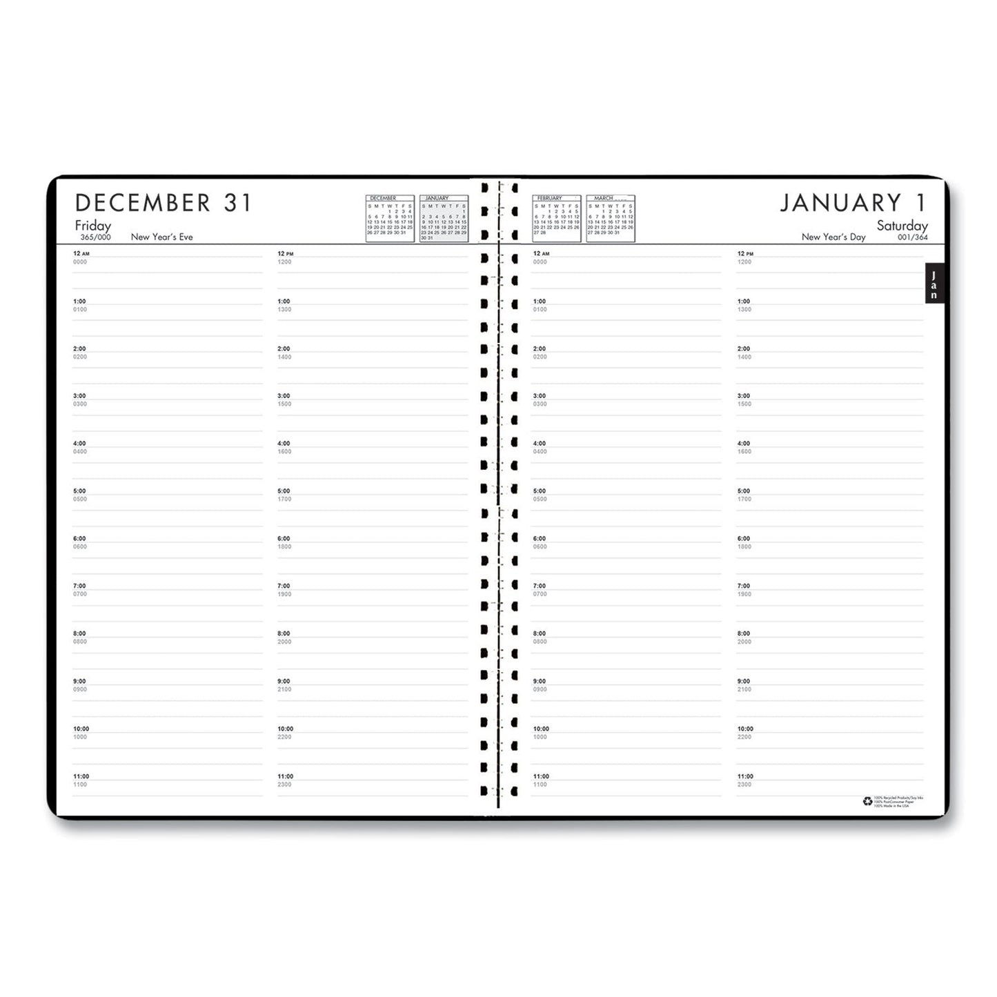 House of Doolittle 24/7 Recycled Daily Appointment Book/Monthly Planner, 10 x 7, Black Cover, 12-Month (Jan to Dec): 2023