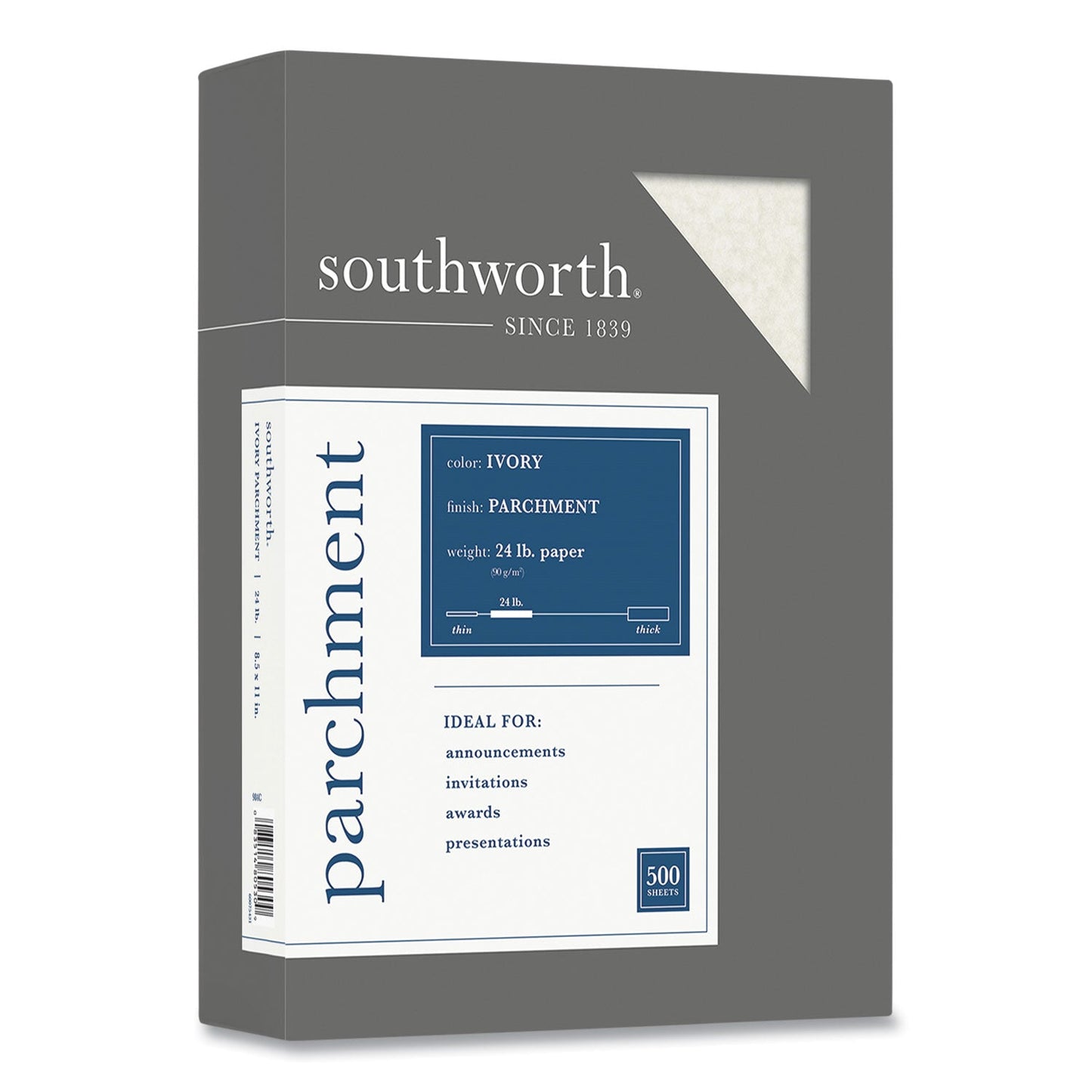 Southworth Parchment Specialty Paper, 24 lb Bond Weight, 8.5 x 11, Ivory, 500/Ream
