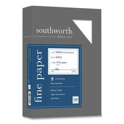 Southworth 25% Cotton Business Paper, 95 Bright, 20 lb Bond Weight, 8.5 x 11, White, 500 Sheets/Ream