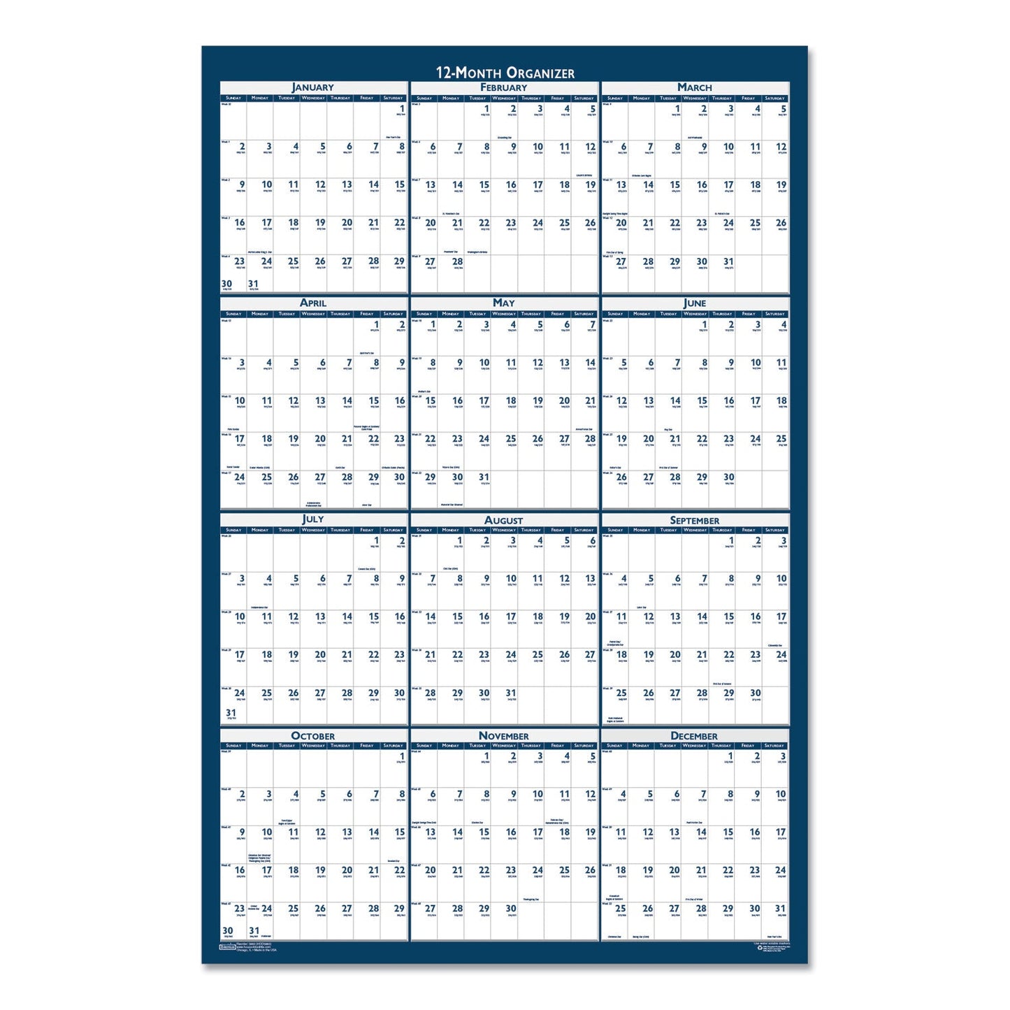 House of Doolittle Recycled Yearly Reversible Wall Calendar Non-Laminated, 24 x 37, White/Blue Sheets, 12-Month (Jan to Dec): 2023