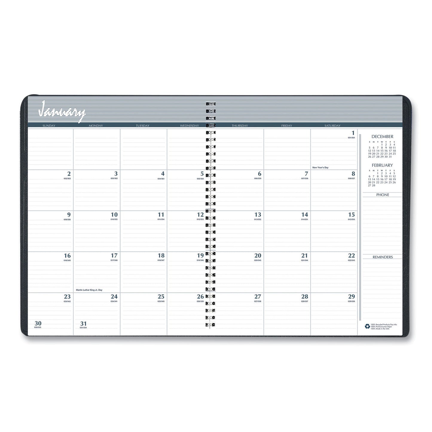 House of Doolittle Monthly Hard Cover Planner, 11 x 8.5, Black Cover, 24-Month (Jan to Dec): 2023 to 2024