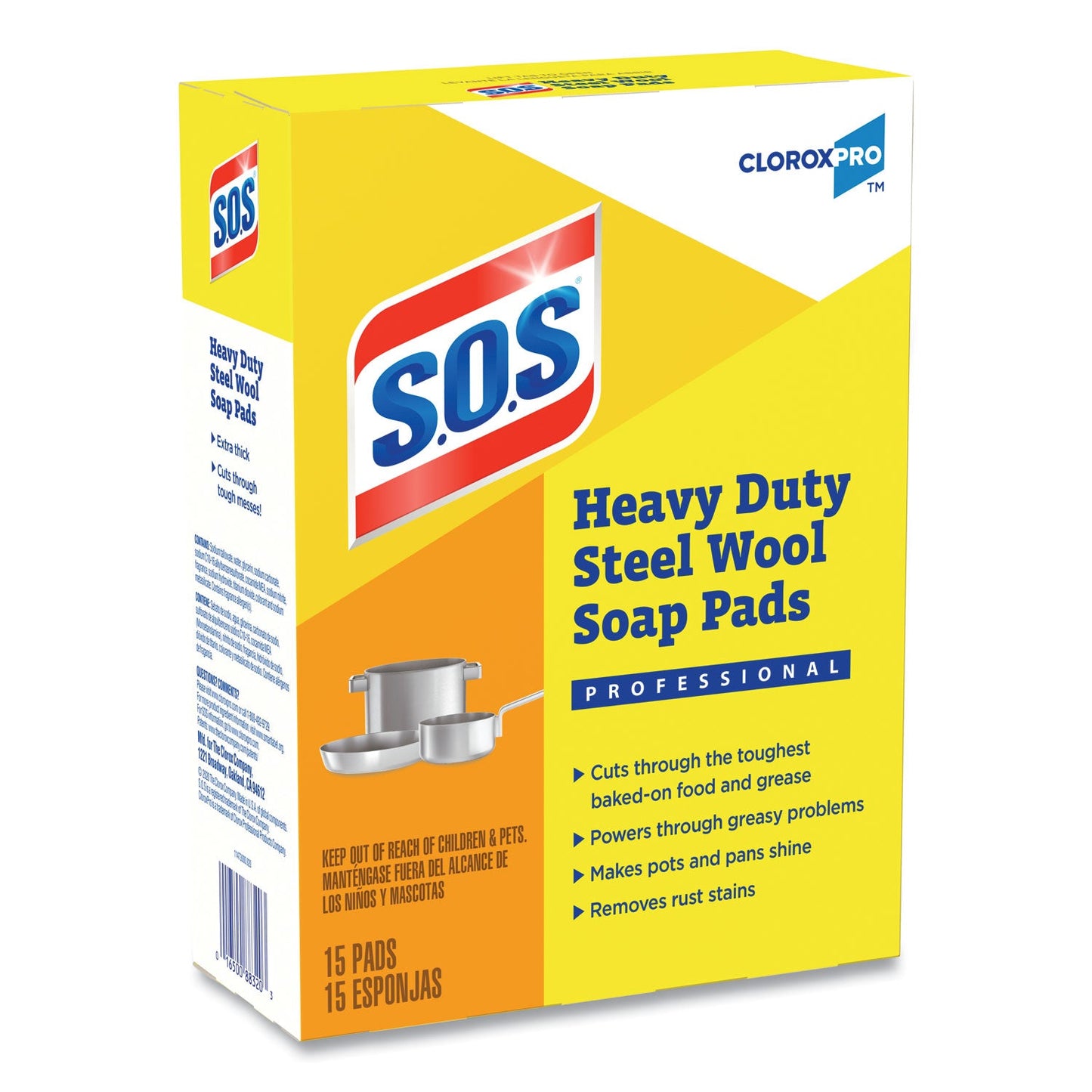 S.O.S. Steel Wool Soap Pads, 2.5 x 2.5, Steel, 15 Pads/Box, 12 Boxes/Carton