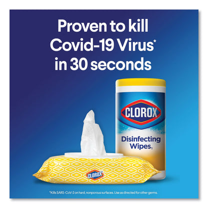 Clorox Disinfecting Wipes, 7 x 7.75, Crisp Lemon, 75/Canister, 6 Canisters/Carton