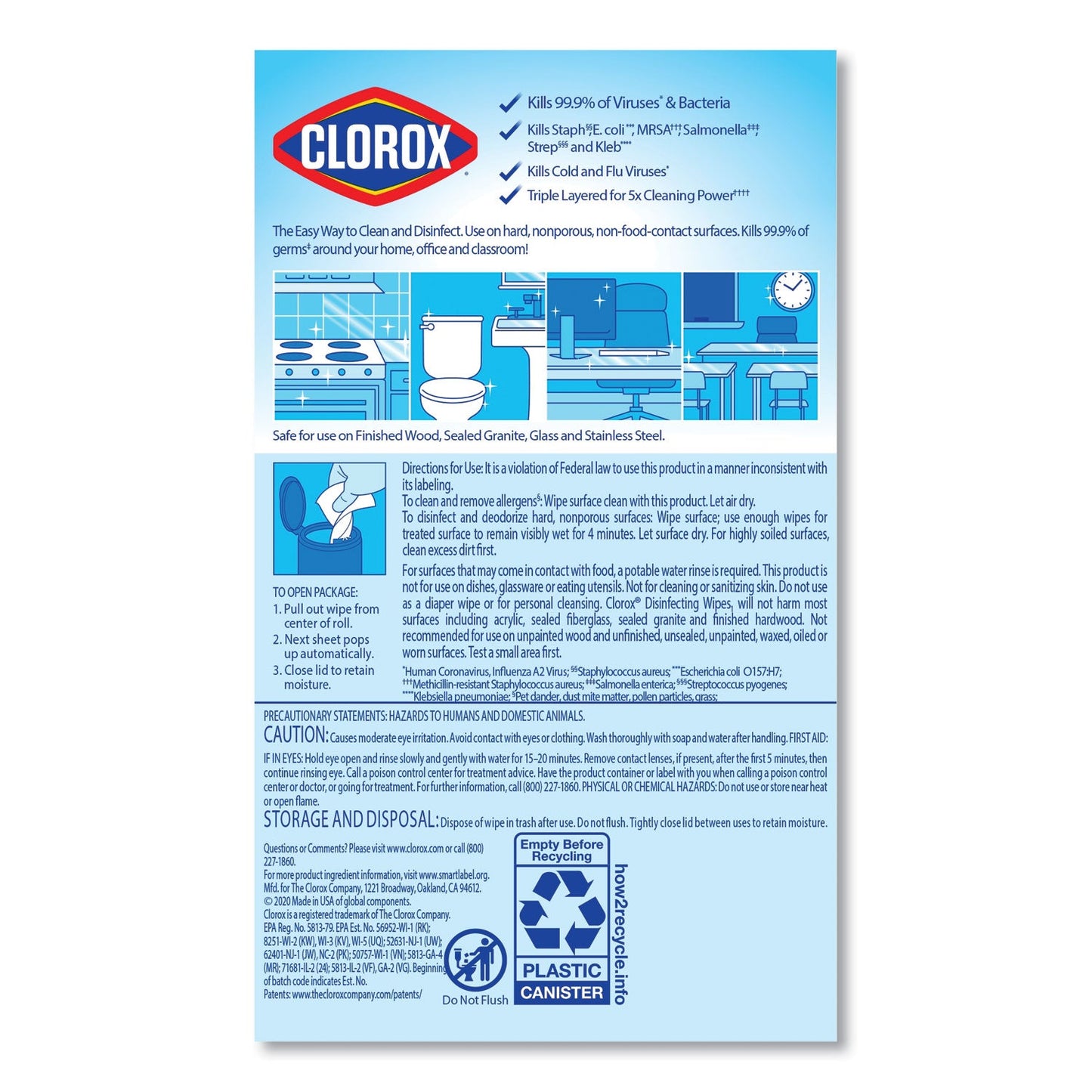 Clorox Disinfecting Wipes, 7 x 8, Fresh Scent/Citrus Blend, 35/Canister, 3/Pack