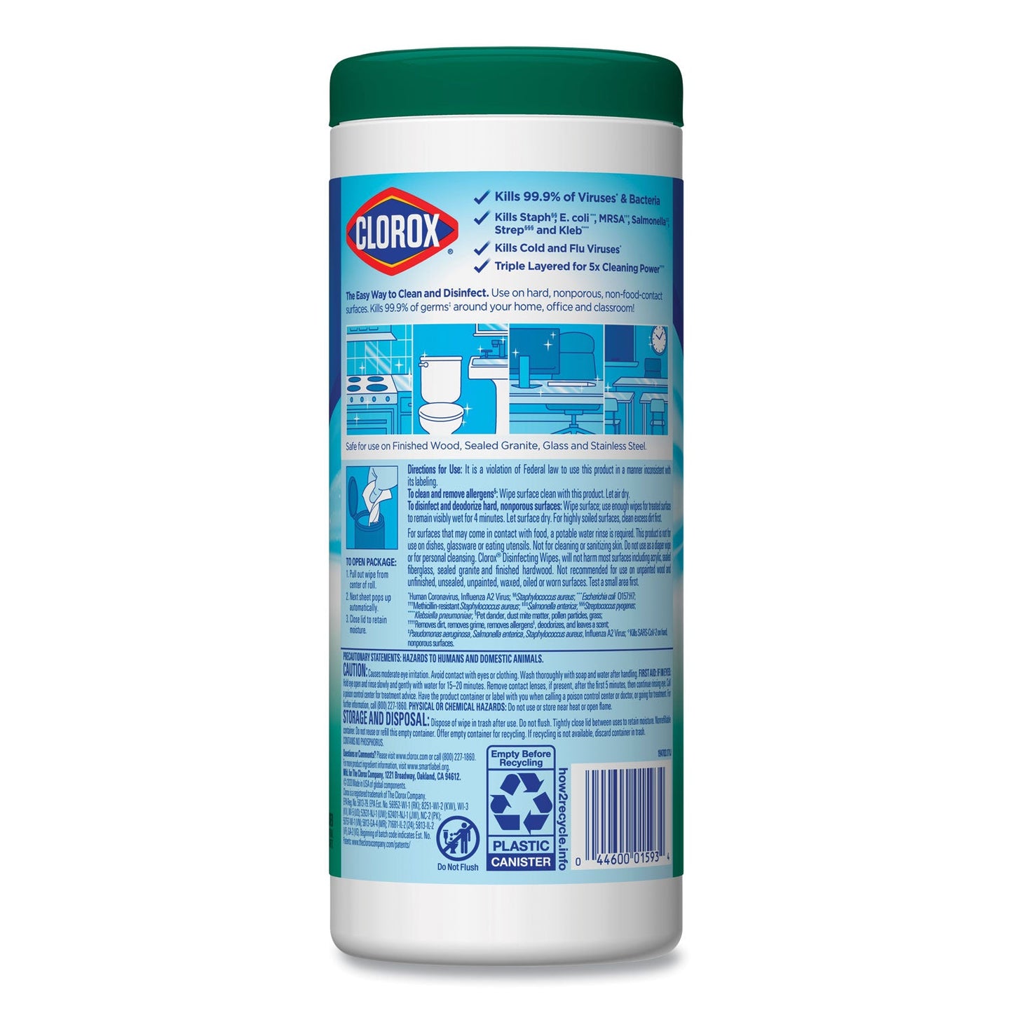 Clorox Disinfecting Wipes, 7 x 8, Fresh Scent/Citrus Blend, 35/Canister, 3/Pack, 5 Packs/Carton