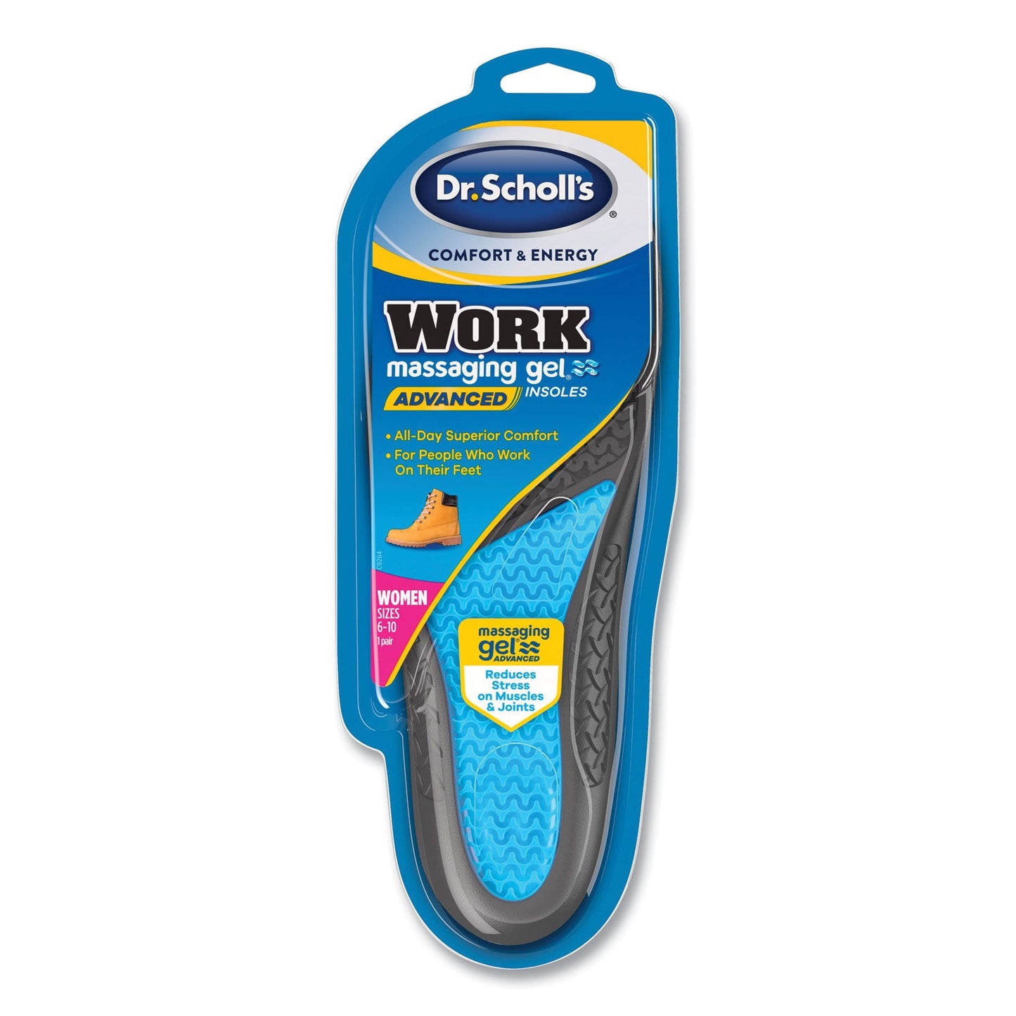 Dr. Scholl's Comfort and Energy Work Massaging Gel Insoles, Women Sizes 6 to 11, Black/Blue, Pair