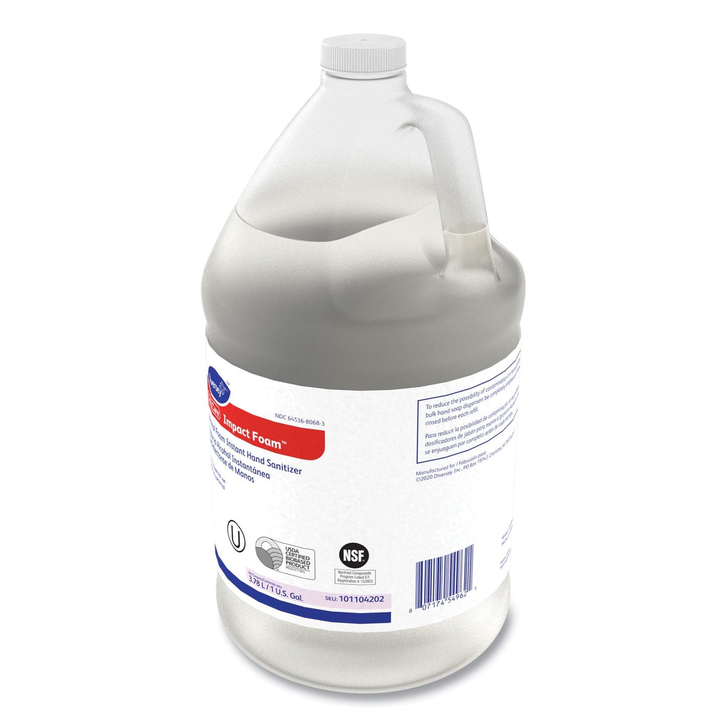 Diversey Soft Care Impact Foam Alcohol Instant Foam Hand Sanitizer, 1 gal Bottle, Alcohol Scent, 4/Carton