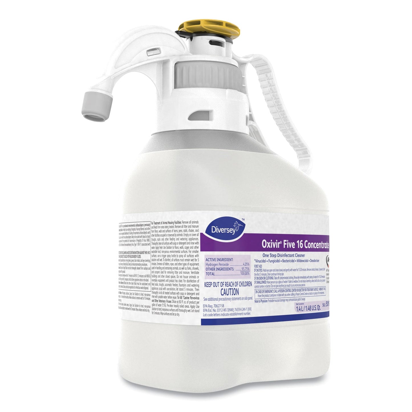 Diversey Oxivir Five 16 Concentrate One Step Disinfectant Cleaner, Liquid, 1.4 L, 2/CT