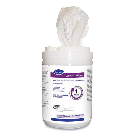 Diversey Oxivir 1 Wipes, 10 x 10, Characteristic Scent, 60 Canister, 12/Carton