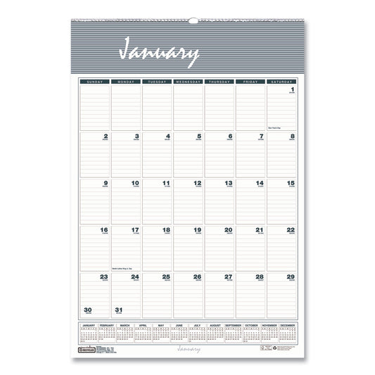 House of Doolittle Bar Harbor Recycled Wirebound Monthly Wall Calendar, 12 x 17, White/Blue/Gray Sheets, 12-Month (Jan-Dec): 2023
