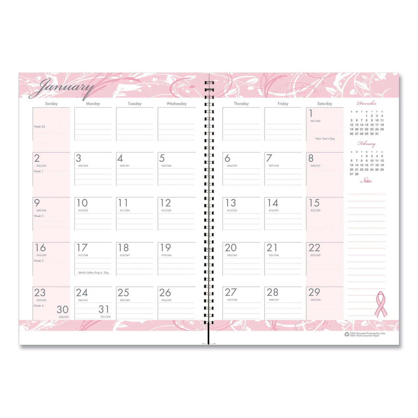 House of Doolittle Breast Cancer Awareness Recycled Ruled Monthly Planner/Journal, 10 x 7, Pink Cover, 12-Month (Jan to Dec): 2023