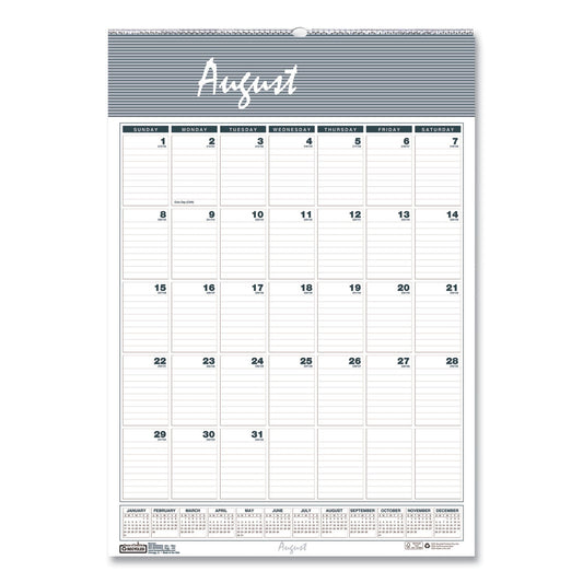 House of Doolittle Bar Harbor Recycled Wirebound Monthly Wall Calendar, 15.5 x 22, White/Blue/Gray Sheets, 12-Month (Aug-July): 2022-2023