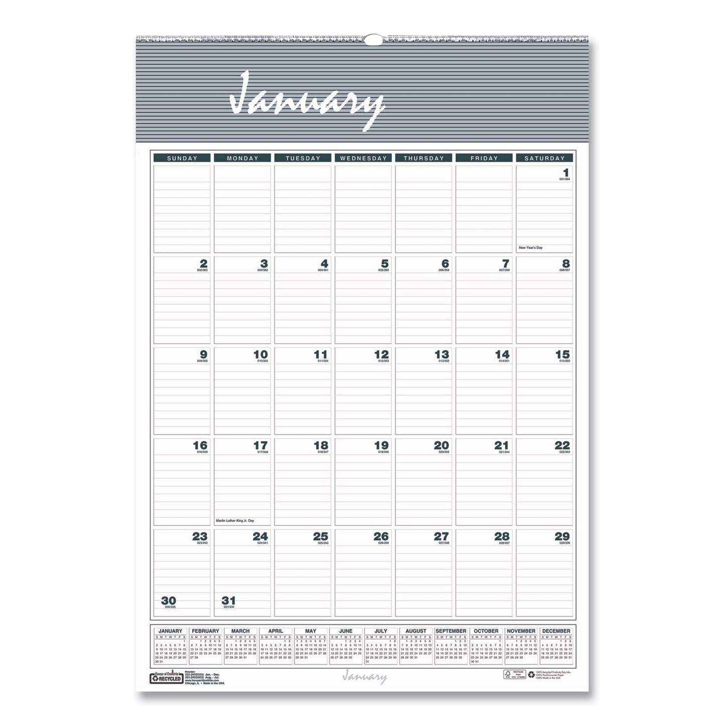 House of Doolittle Bar Harbor Recycled Wirebound Monthly Wall Calendar, 15.5 x 22, White/Blue/Gray Sheets, 12-Month (Jan-Dec): 2023