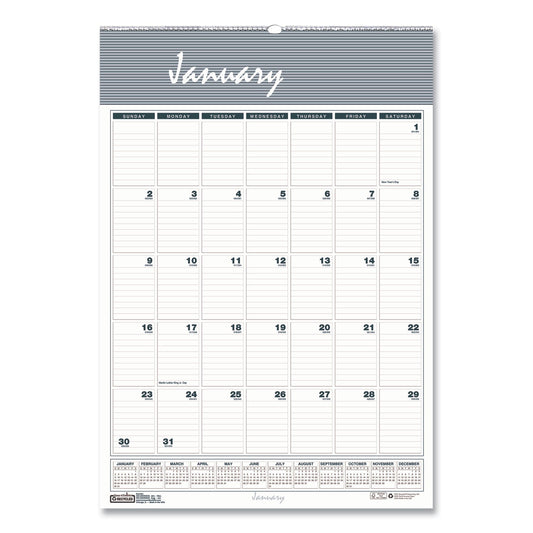 House of Doolittle Bar Harbor Recycled Wirebound Monthly Wall Calendar, 15.5 x 22, White/Blue/Gray Sheets, 12-Month (Jan-Dec): 2023