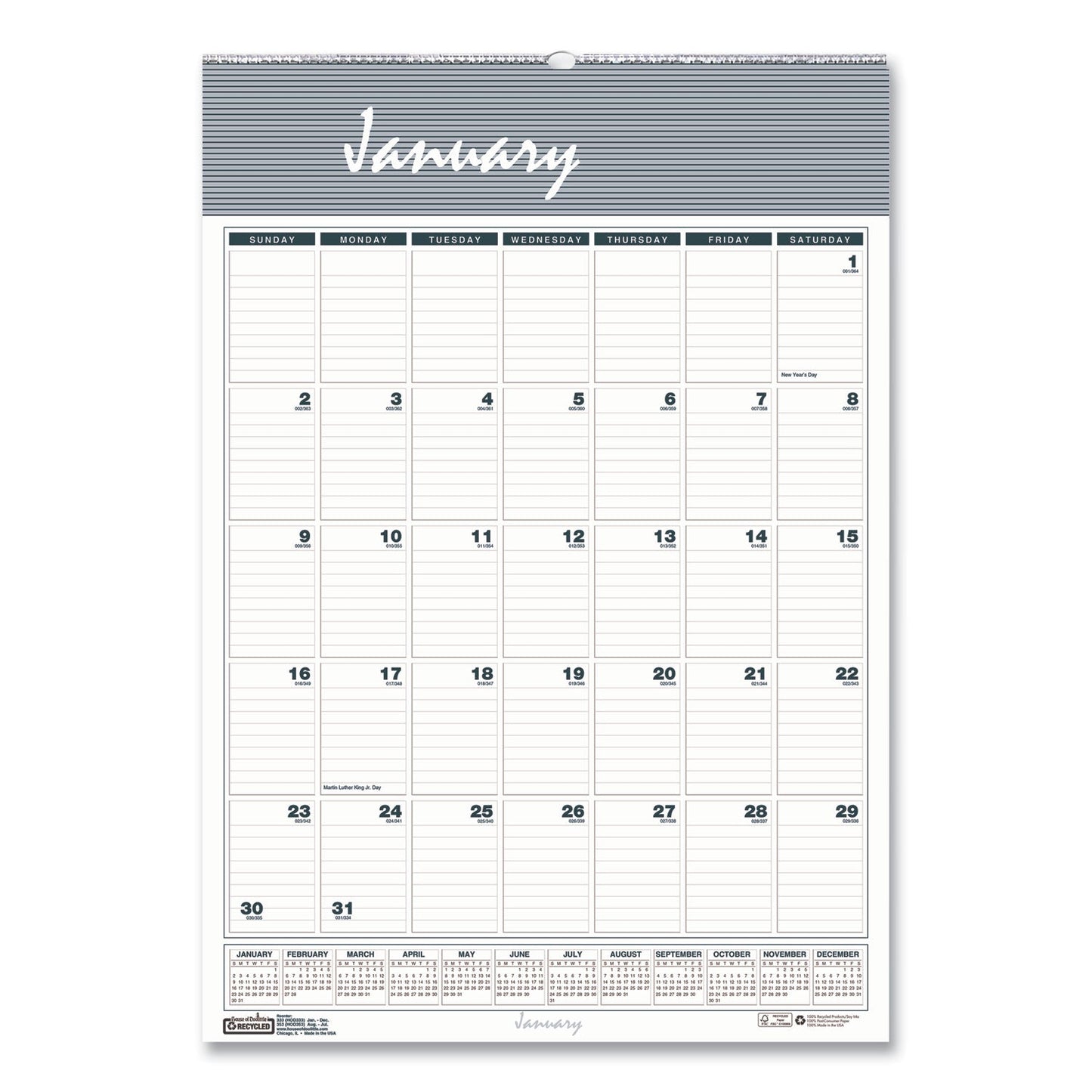 House of Doolittle Bar Harbor Recycled Wirebound Monthly Wall Calendar, 22 x 31.25, White/Blue/Gray Sheets, 12-Month (Jan-Dec): 2023