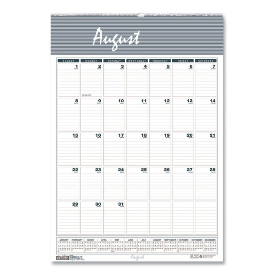 House of Doolittle Bar Harbor Recycled Wirebound Monthly Wall Calendar, 12 x 17, White/Blue/Gray Sheets, 12-Month (Aug-July): 2022-2023