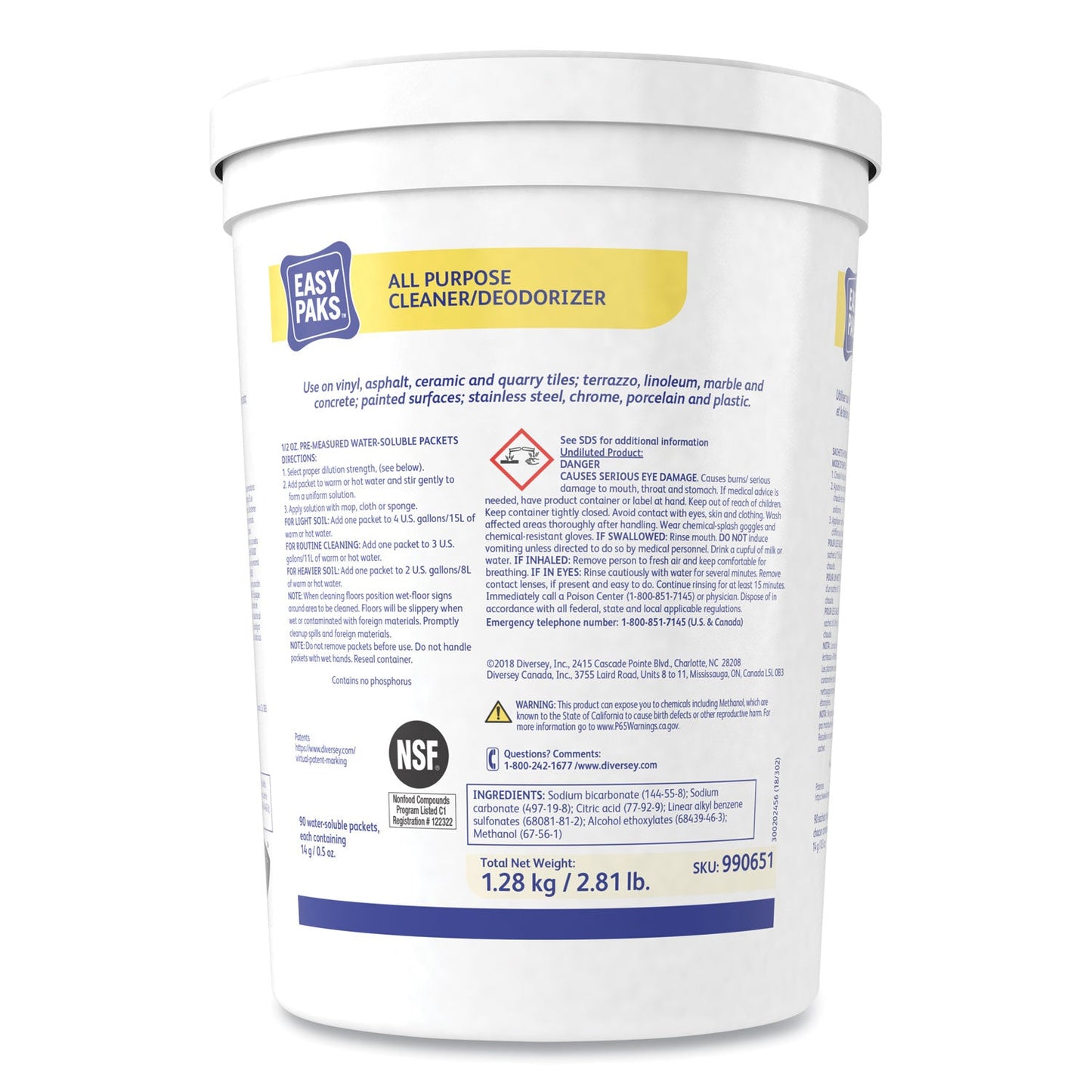 Easy Paks All-Purpose Cleaner/Deodorizer, 90 .5 oz Packets/Tub, 2 Tubs/Carton