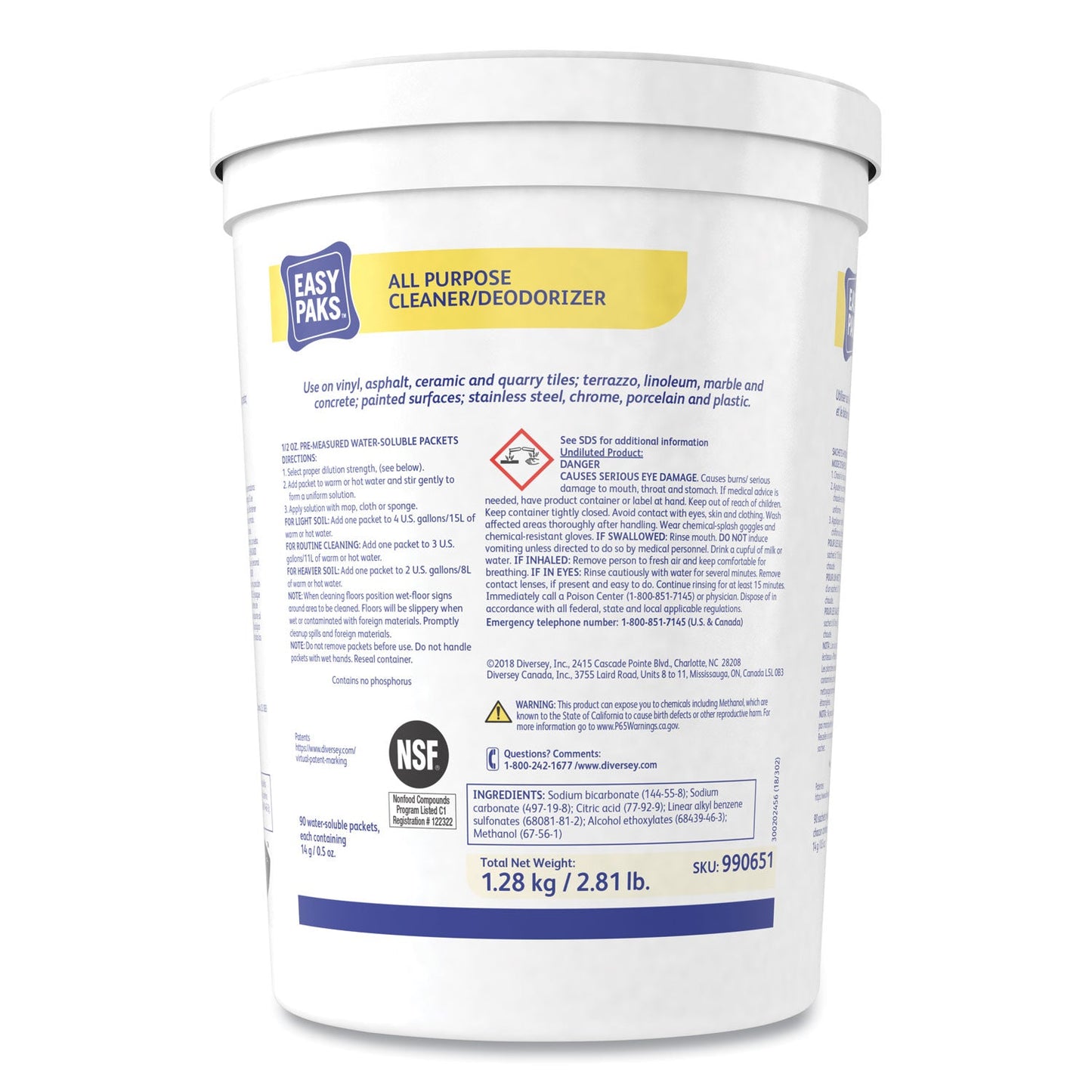Easy Paks All-Purpose Cleaner/Deodorizer, 90 .5 oz Packets/Tub, 2 Tubs/Carton