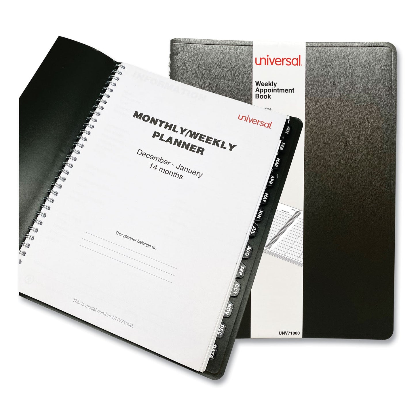 Universal Weekly Planner, 11 x 8, Black Cover, 14-Month, Dec 2022 through Jan 2024