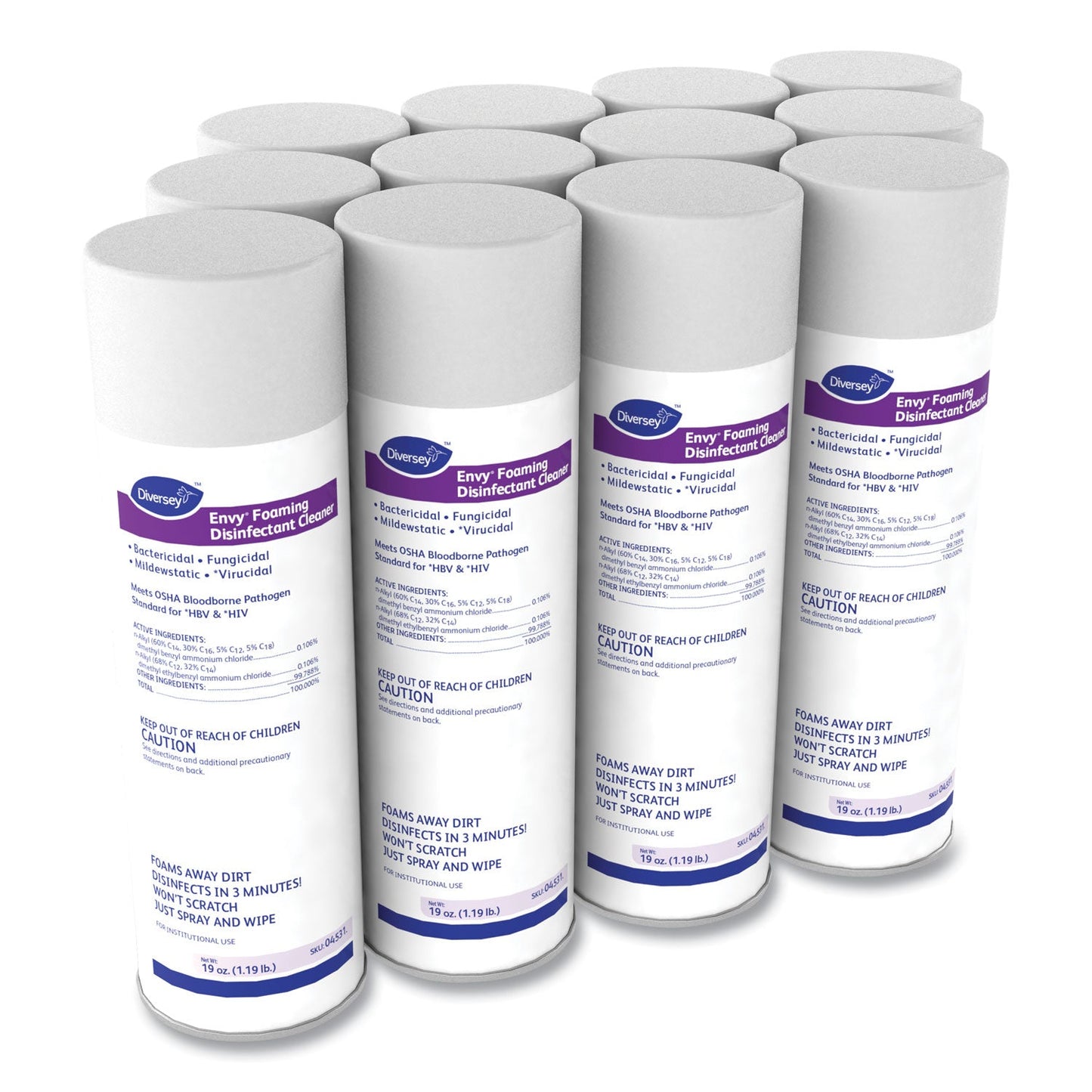 Diversey Envy Foaming Disinfectant Cleaner, Lavender Scent, 19 oz Aerosol Spray, 12/Carton