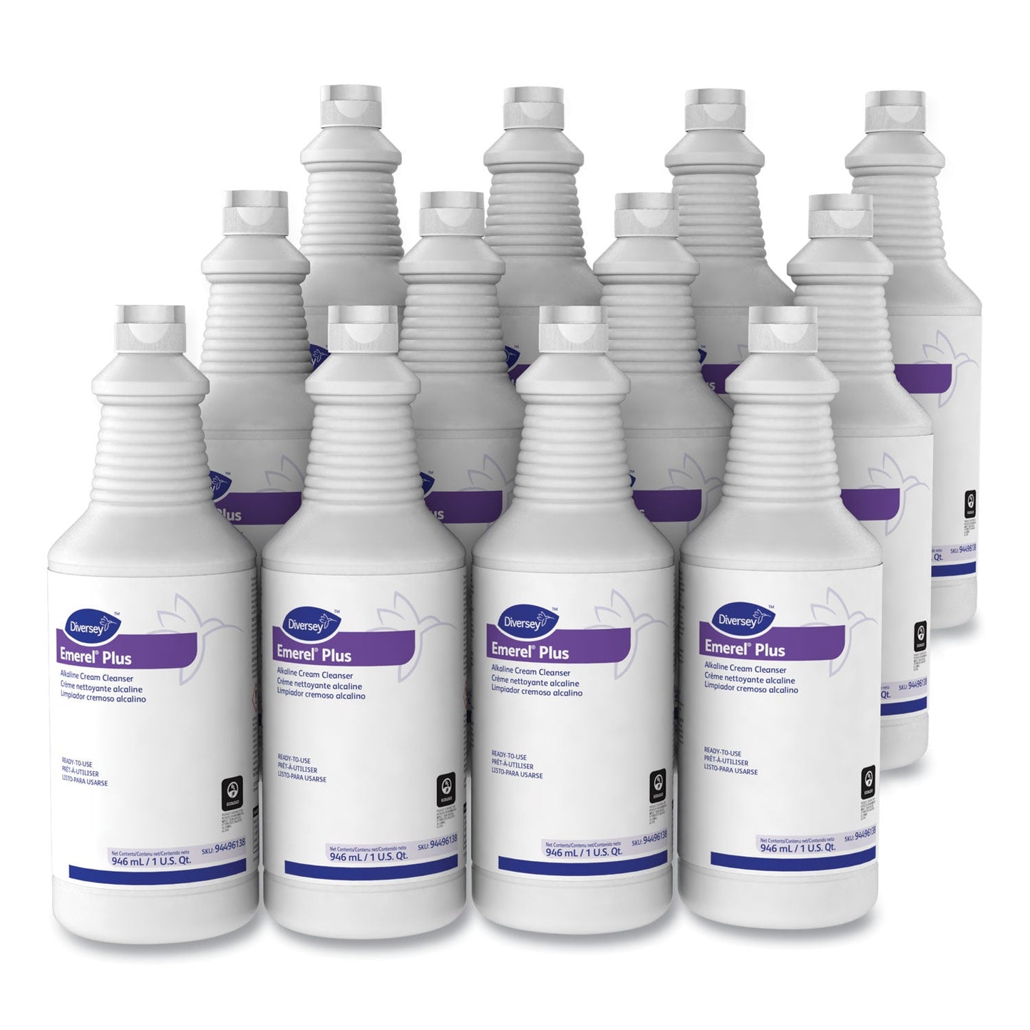 Diversey Emerel Plus Cream Cleanser, Odorless, 32 oz Squeeze Bottle, 12/Carton