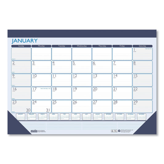 House of Doolittle Recycled Contempo Desk Pad Calendar, 18.5 x 13, White/Blue Sheets, Black Binding, Black Corners, 12-Month (Jan to Dec): 2023