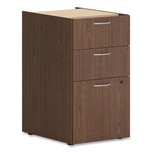HON Mod Support Pedestal, Left or Right, 3-Drawers: Box/Box/File, Legal/Letter, Sepia Walnut, 15" x 20" x 28"