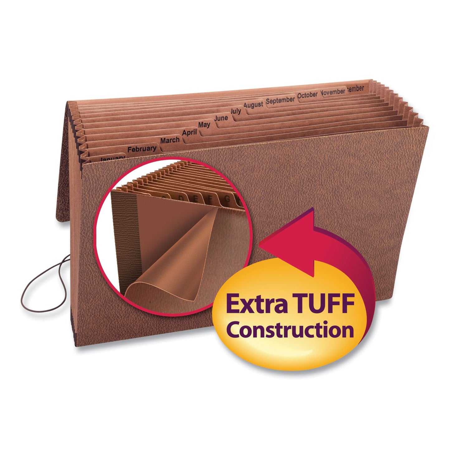 Smead TUFF Expanding Wallet, 12 Sections, Elastic Cord Closure, 1/12-Cut Tabs, Legal Size, Redrope