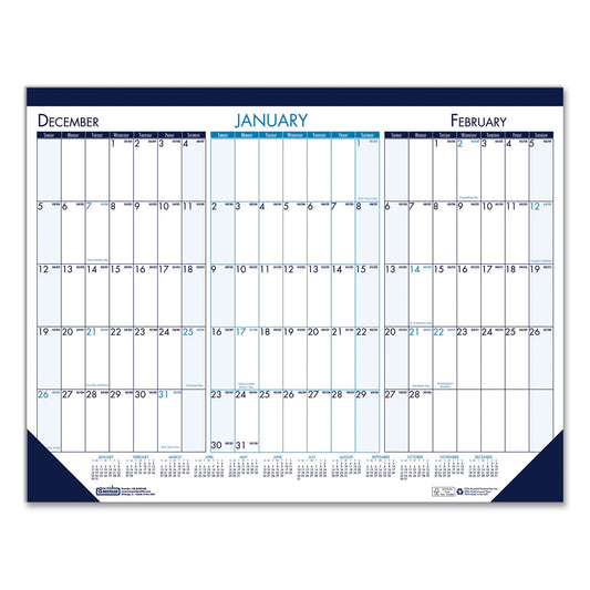House of Doolittle Three Month Desk Pad, 22 x 17, White/Blue/Teal Sheets, Blue Binding, Blue Corners, 14-Month (Dec to Jan): 2022 to 2024