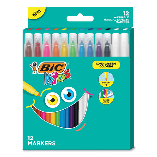 BIC Kids Coloring Magical Effects Markers, Medium Bullet Tip, Assorted Colors, 12/Pack