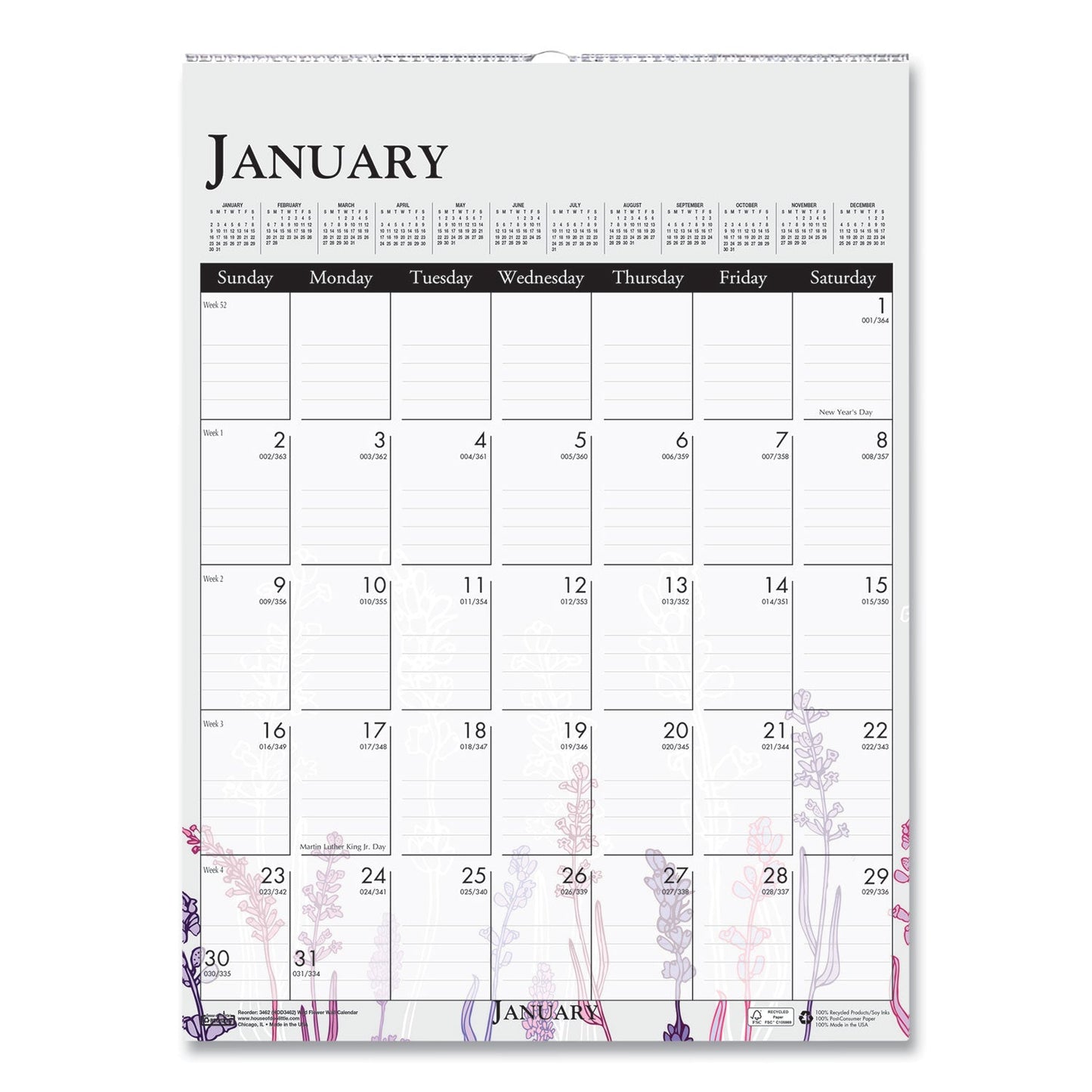 House of Doolittle Recycled Wild Flower Wall Calendar, Wild Flowers Artwork, 12 x 16.5, White/Multicolor Sheets, 12-Month (Jan to Dec): 2023
