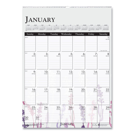 House of Doolittle Recycled Wild Flower Wall Calendar, Wild Flowers Artwork, 12 x 16.5, White/Multicolor Sheets, 12-Month (Jan to Dec): 2023