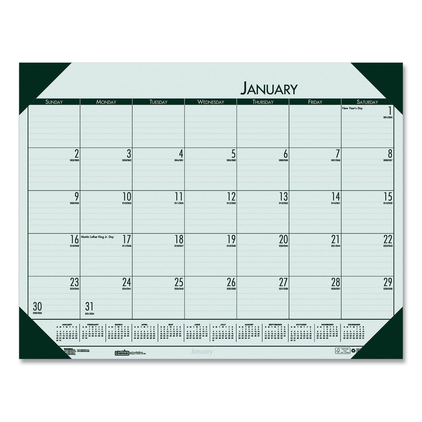House of Doolittle EcoTones Recycled Monthly Desk Pad Calendar, 22 x 17, Green-Tint/Woodland Green Sheets/Corners, 12-Month (Jan to Dec): 2023
