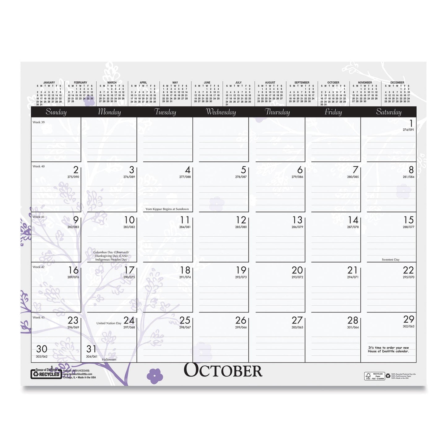 House of Doolittle Recycled Wild Flower Wall Calendar, Wild Flowers Artwork, 15 x 12, White/Multicolor Sheets, 12-Month (Jan to Dec): 2023
