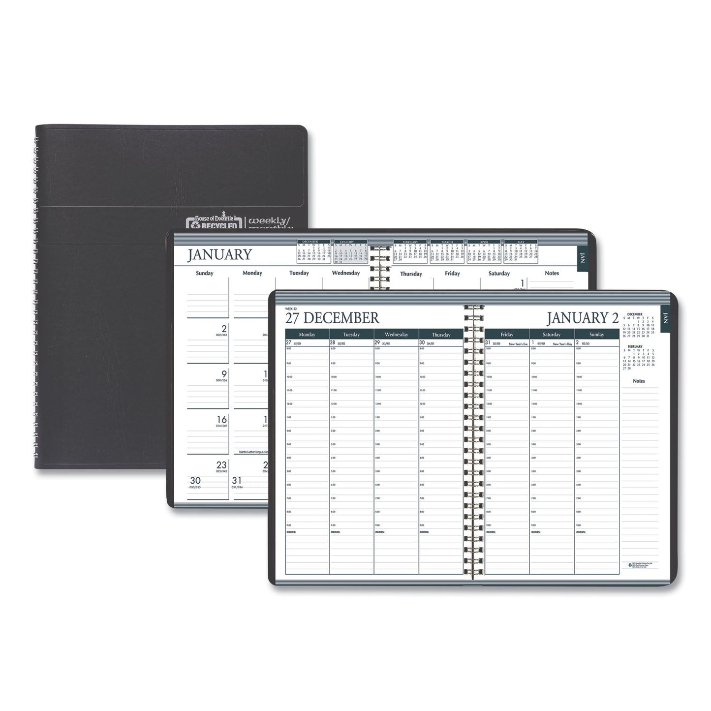 House of Doolittle Recycled Monthly Weekly 7 Day Planner, 8.75 x 6.88, Black Cover, 12-Month (Jan to Dec): 2023