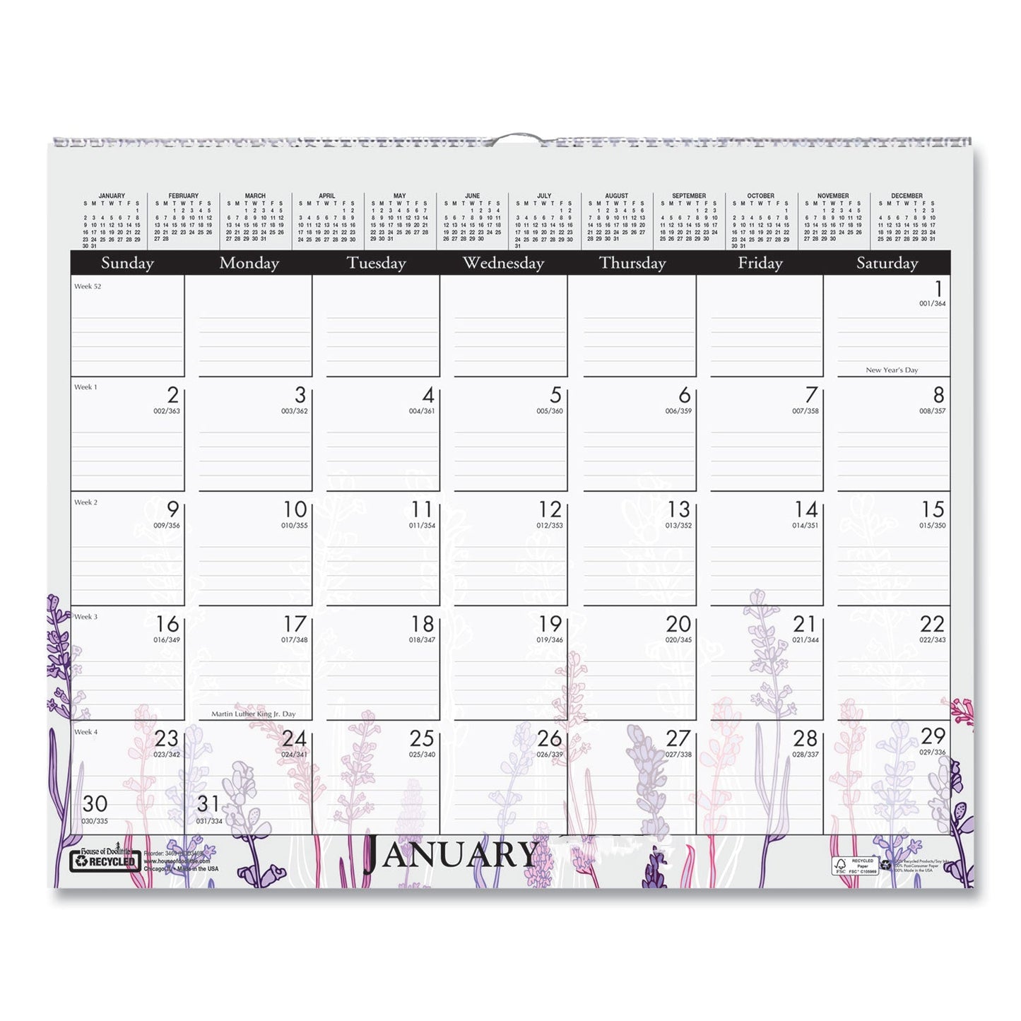 House of Doolittle Recycled Wild Flower Wall Calendar, Wild Flowers Artwork, 15 x 12, White/Multicolor Sheets, 12-Month (Jan to Dec): 2023