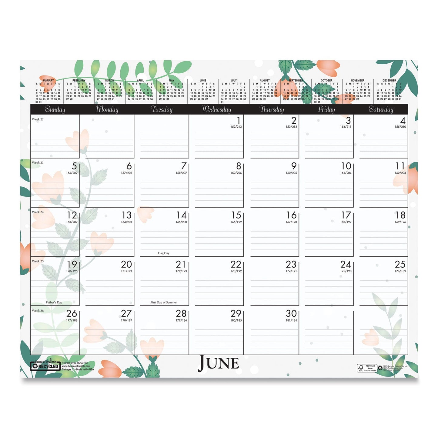 House of Doolittle Recycled Wild Flower Wall Calendar, Wild Flowers Artwork, 15 x 12, White/Multicolor Sheets, 12-Month (Jan to Dec): 2023