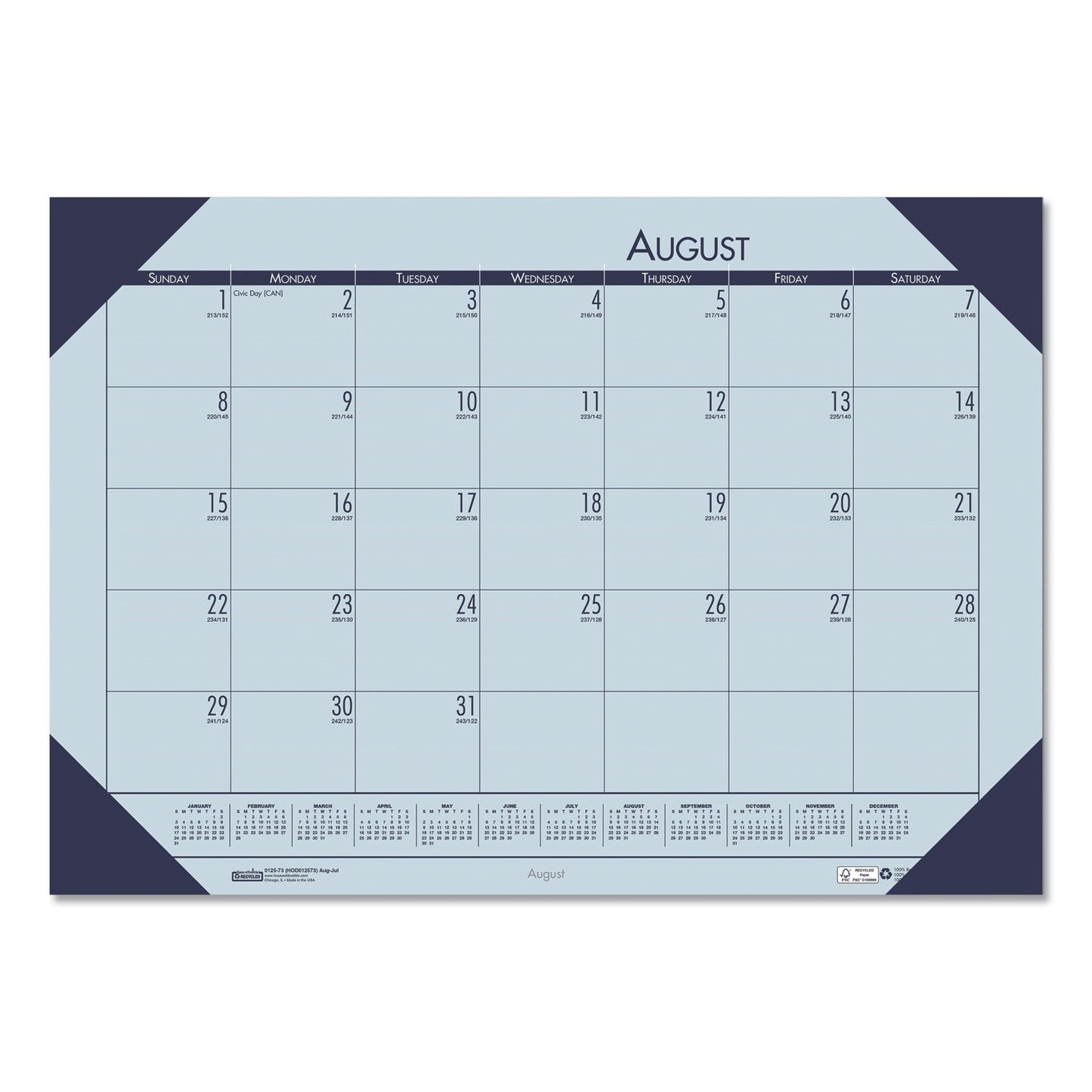 House of Doolittle EcoTones Recycled Academic Desk Pad Calendar, 18.5 x 13, Orchid Sheets, Cordovan Corners, 12-Month (Aug-July): 2022-2023